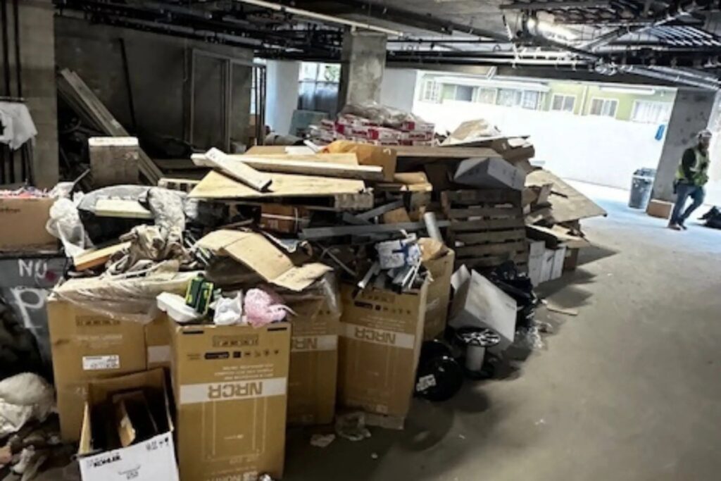 Construction site with discarded materials