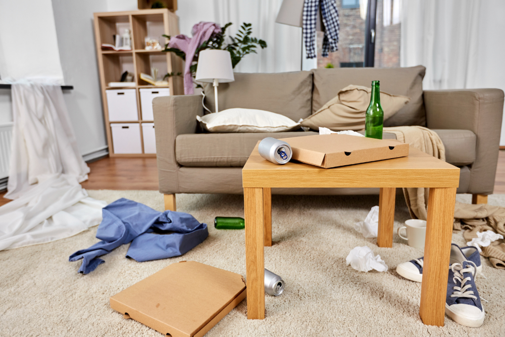 Messy living room interior